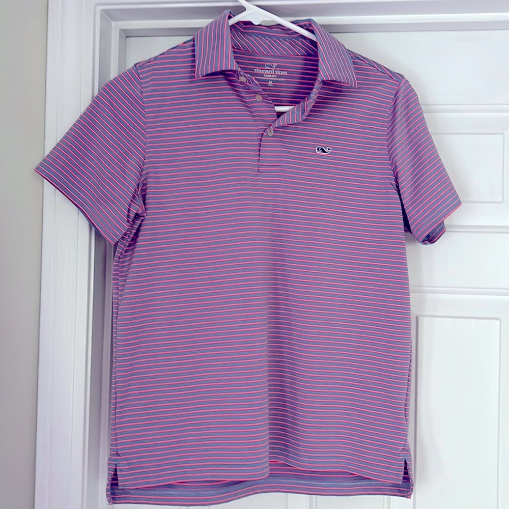 Boys’ Vineyard Vines athletic polo, size M (12-14), blue/red stripes